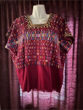 Embroidered Maroon Women's Blouse with Multicolor Accent